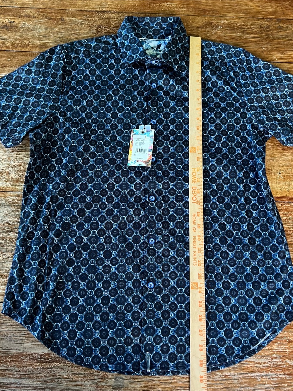 Robert Graham Bramston Navy Geometric Medallion Short Sleeve Shirt Small NWT - Picture 12 of 13